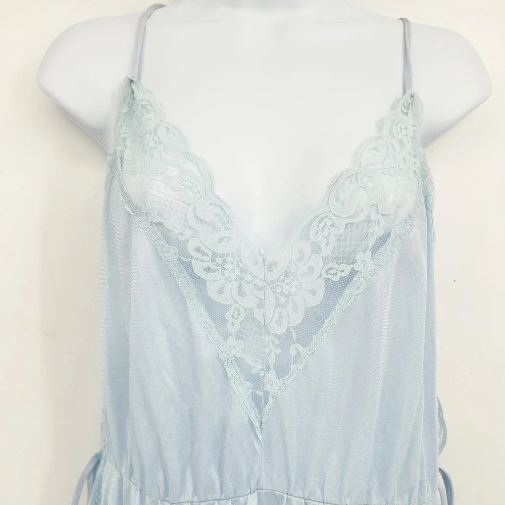 Pandora of California Womens Vintage 70s Blue Lace Trim Coquette Nightgown XL‎ - Picture 2 of 8